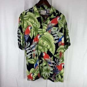 Thums Up For Him Vintage‎ Hawaiian Shirt 100% Rayon Parrots in the Jungle Large